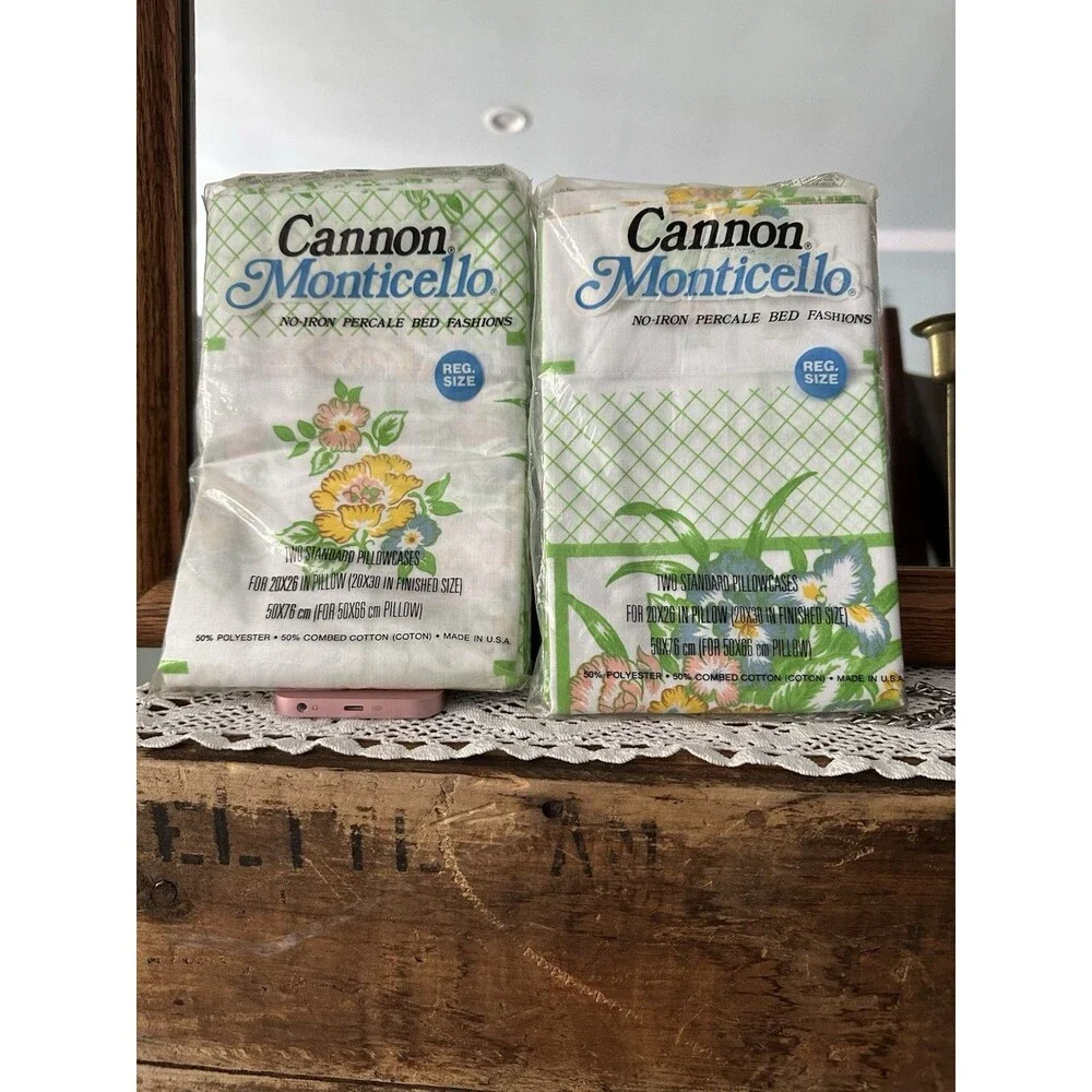 Vintage Cannon Monticello Percale  Fitted Bed Sheet (2) Sets Floral Dead Stock.
